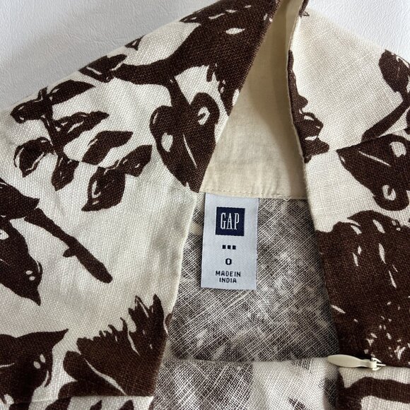 GAP Womens Linen Midi Skirt Size 0 Cream Brown Floral Fit & Flare - Picture 5 of 8